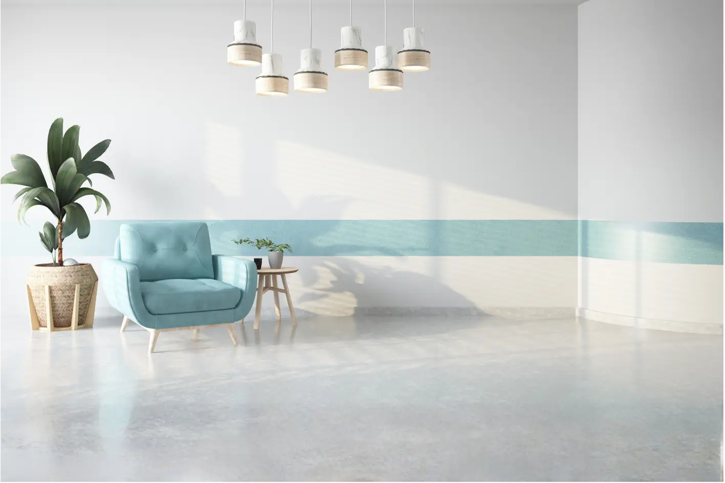 Duvar kağıdı uygulaması yapılan modern bir oturma odası